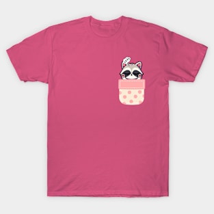 Sleepy Raccoon in Polka Dot Pocket T-Shirt